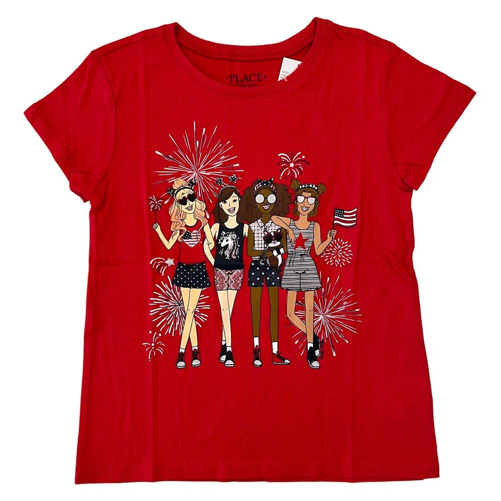 NWT Children's Place Girls Red 4th of July American Girl Squad Tee -SIZE S (5/6)